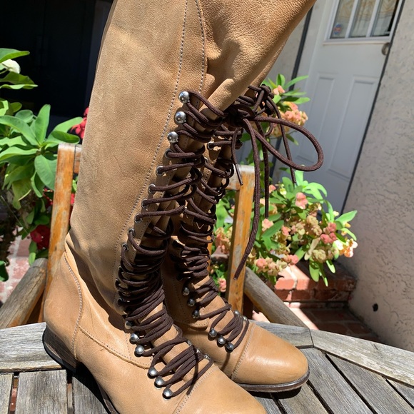 Steve Madden Perrin Tan Tall Lace Up 